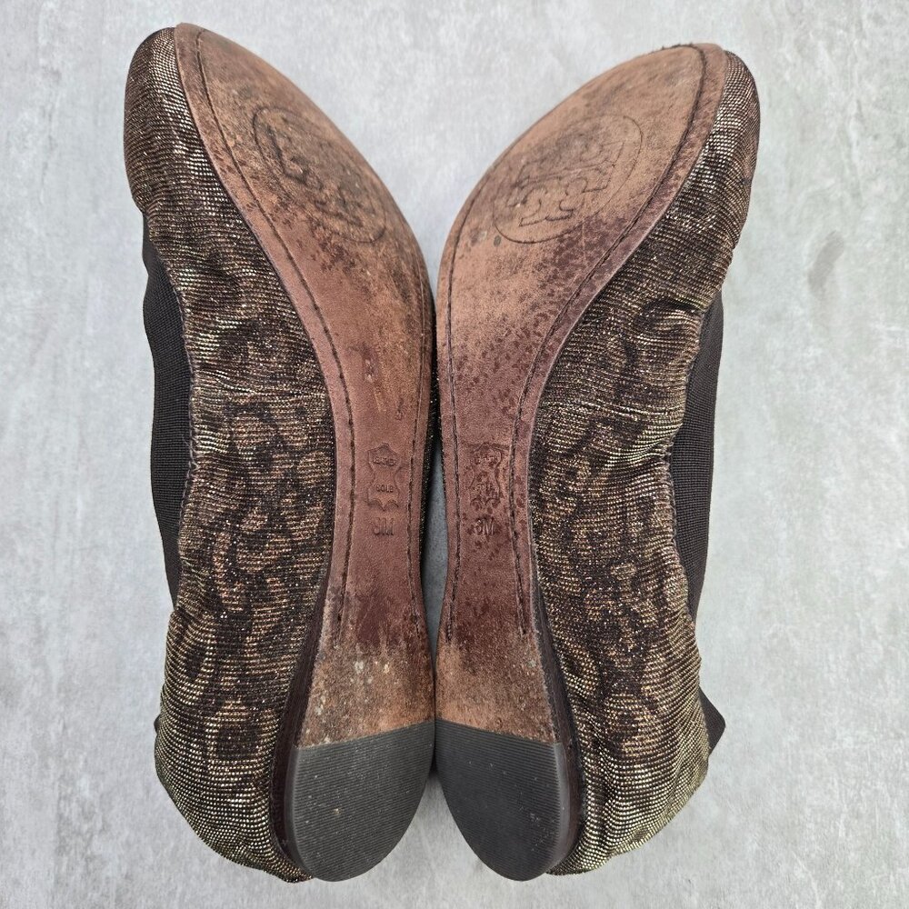 Tory Burch Ballet Flats Size 8 Animal Print Metallic Dressy Logo Ballerina Shoes - Picture 8 of 11